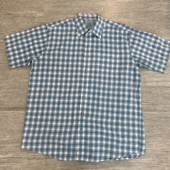 Men’s LL Bean Short Sleeve Plaid Button Down Shirt Standard Fit Size XL Tall EUC - Picture 1 of 4
